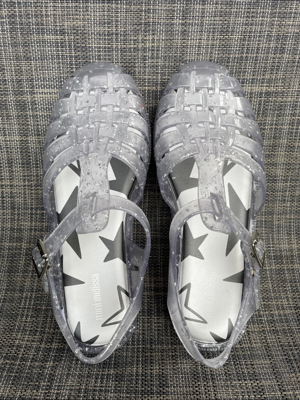 Mini Melissa Possession Glitter Clear Silver Fisherman Jelly Sandals Girls 3 Y